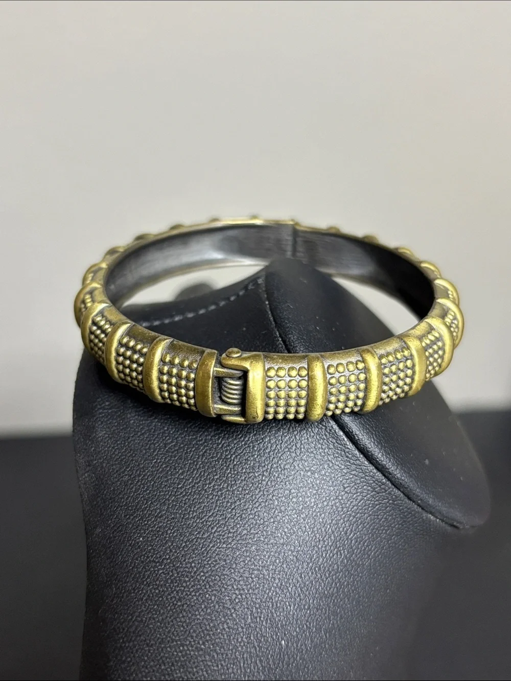 Vintage Cookie Lee Gold-Tone Textured Dome Bangle Clamper Bracelet Jewelry